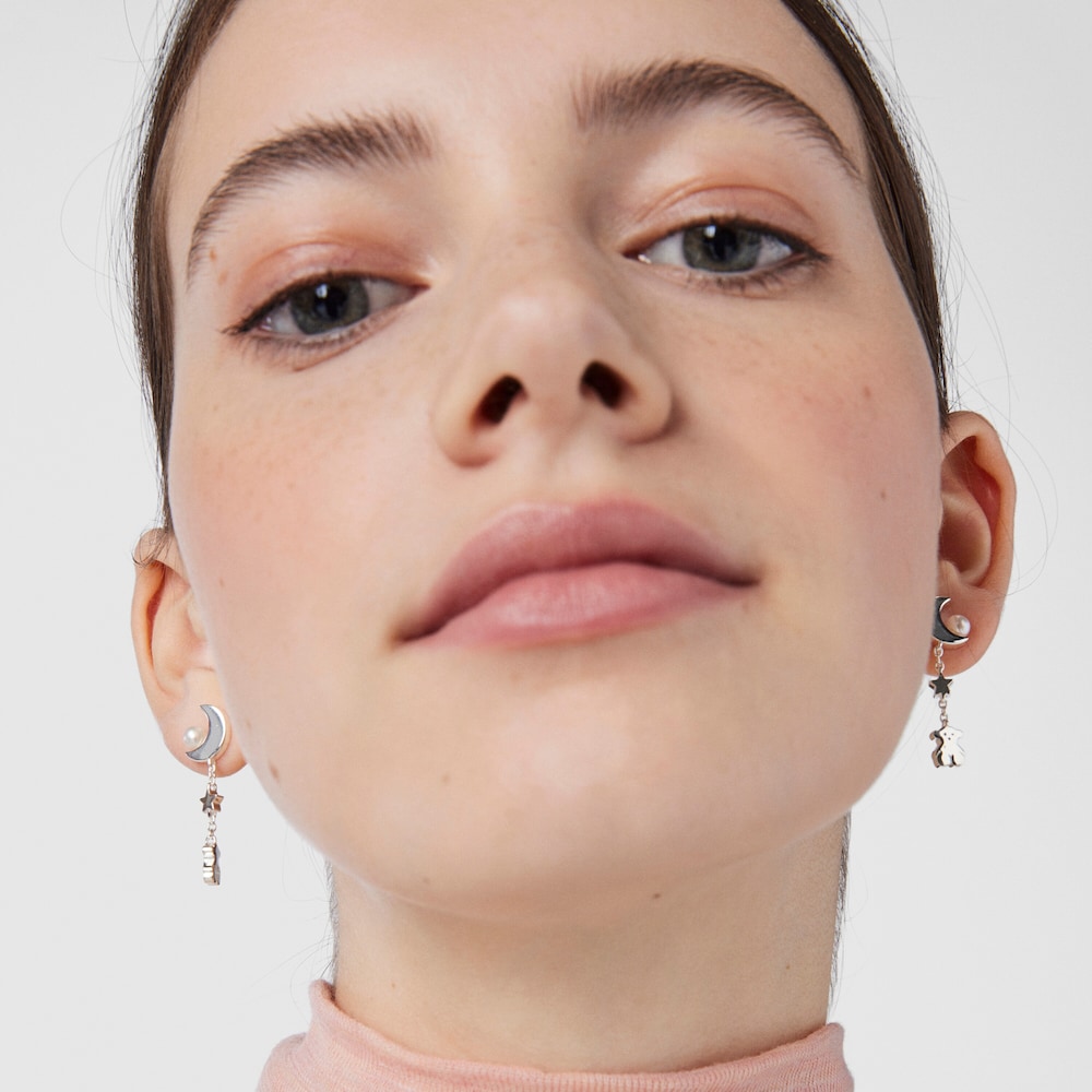 Aretes largos Nocturne de Plata con Perla