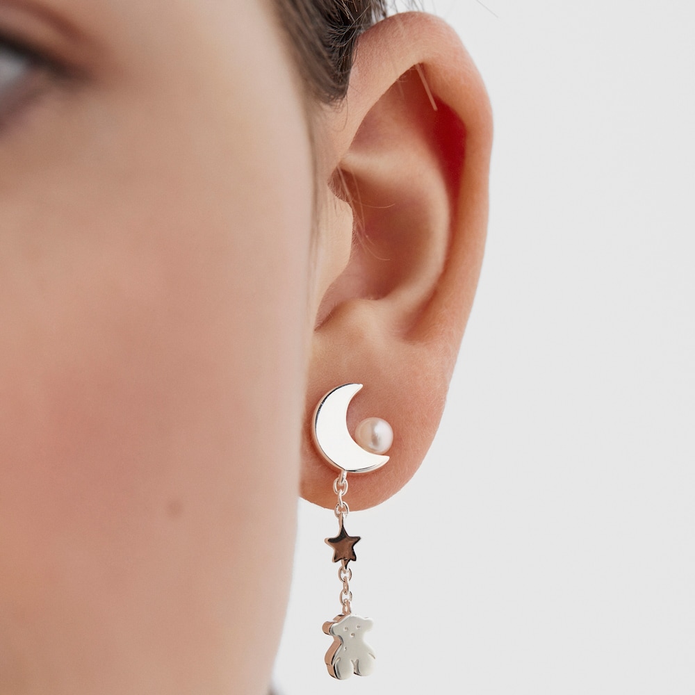 Aretes largos Nocturne de Plata con Perla