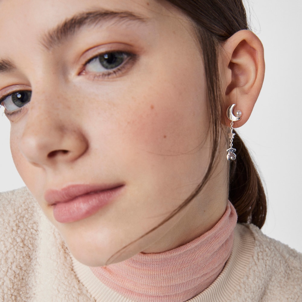 Aretes largos Nocturne de Plata con Perla