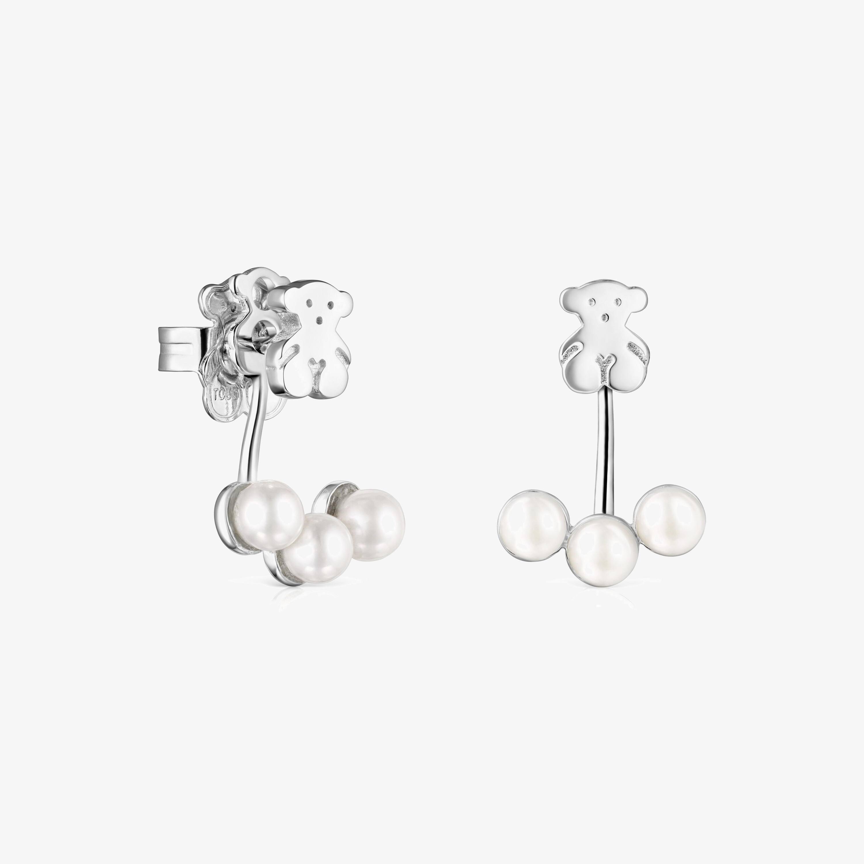 Short Nocturne Silver Earrings with Pearls