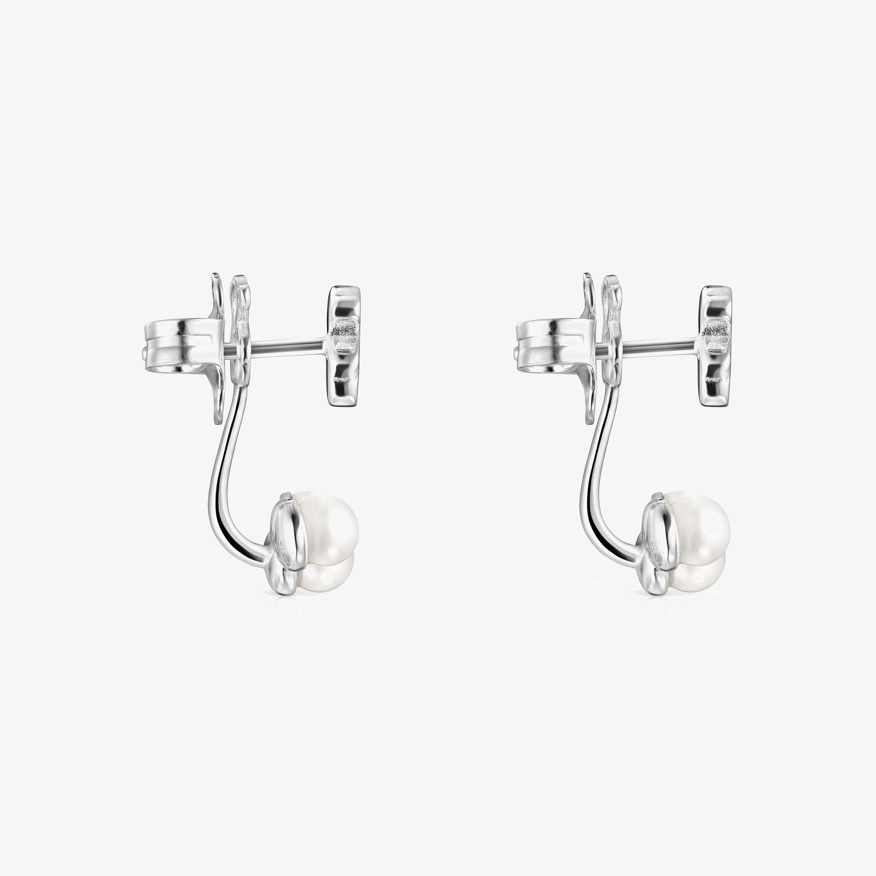 Short Nocturne Silver Earrings with Pearls