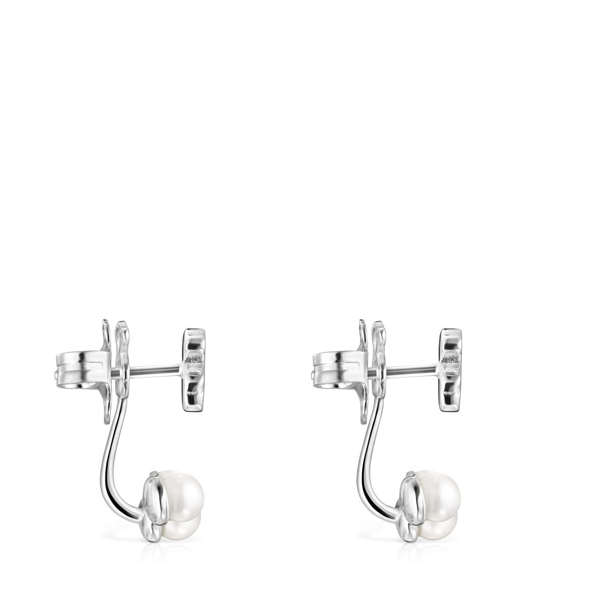 Short Nocturne Silver Earrings with Pearls