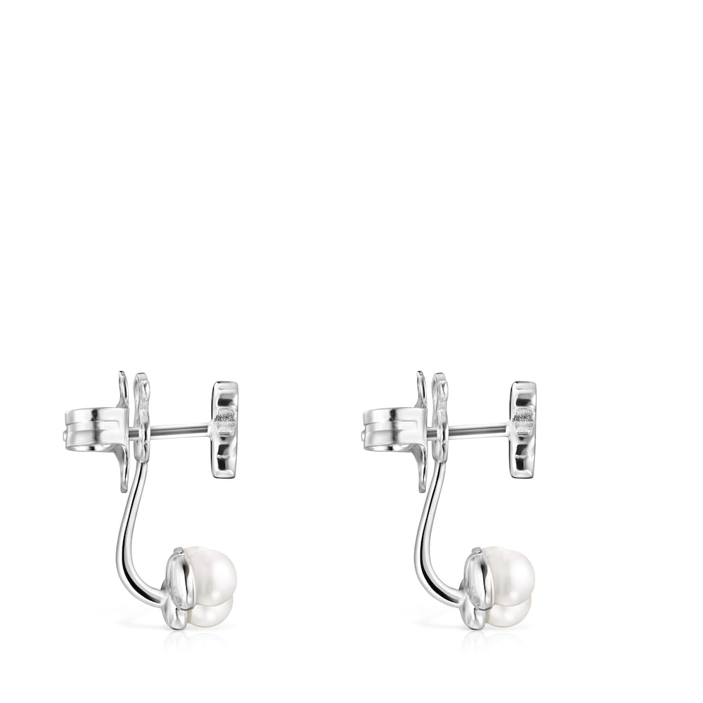 Short Nocturne Silver Earrings with Pearls