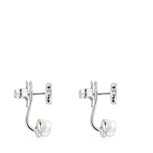 Short Nocturne Silver Earrings with Pearls