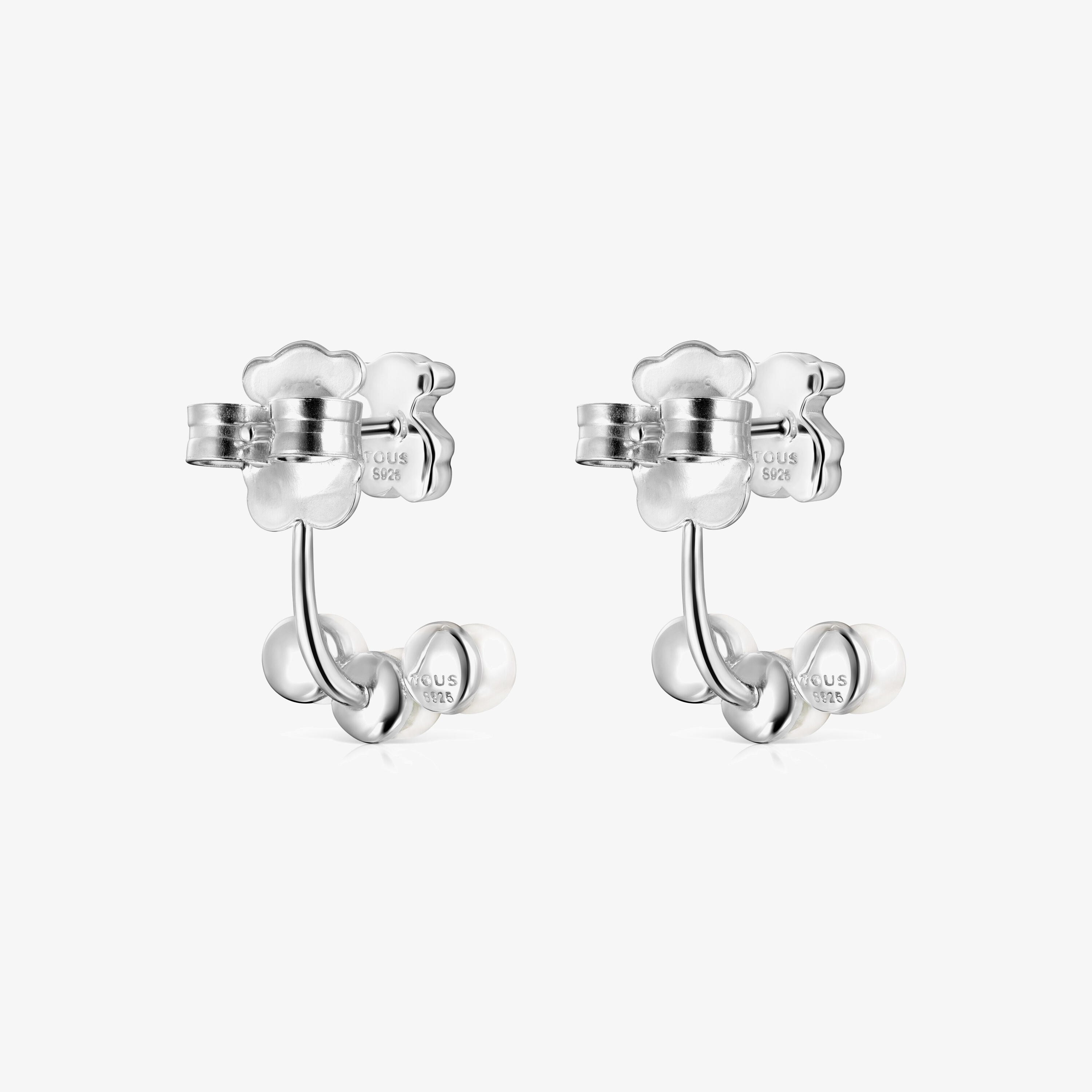 Short Nocturne Silver Earrings with Pearls