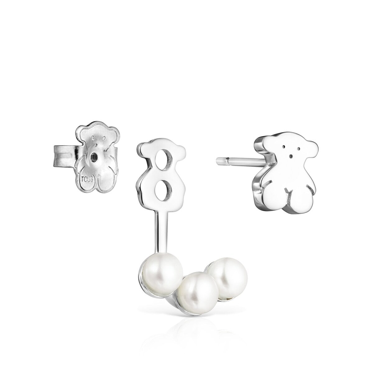 Short Nocturne Silver Earrings with Pearls