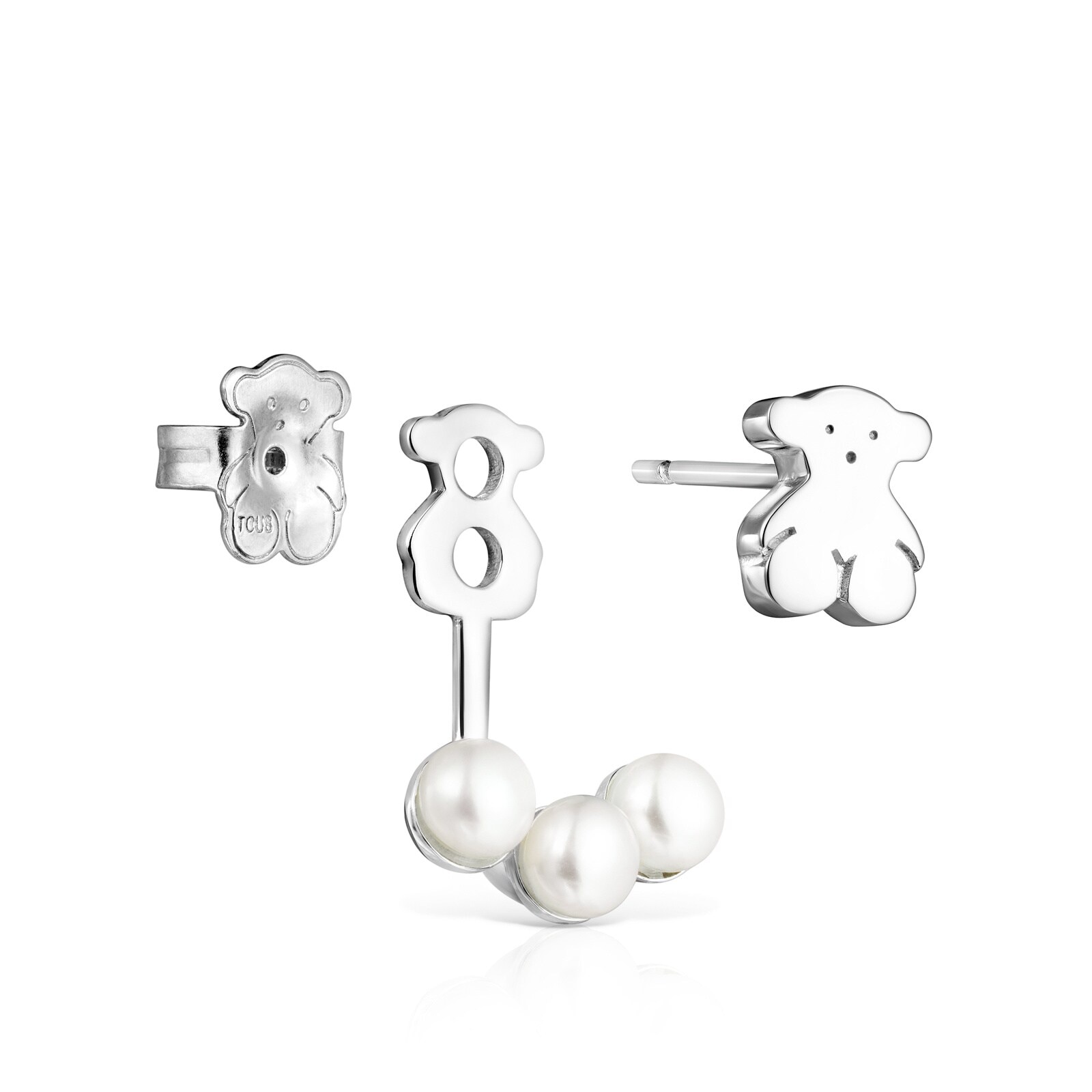 Short Nocturne Silver Earrings with Pearls | TOUS