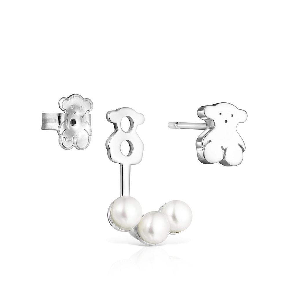 Short Nocturne Silver Earrings with Pearls