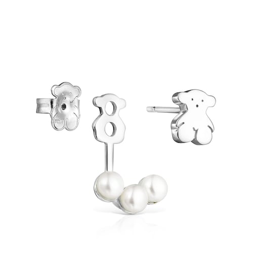 Short Nocturne Silver Earrings with Pearls