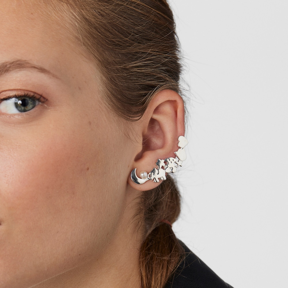 1/2 Arete Nocturne de Plata con Perla