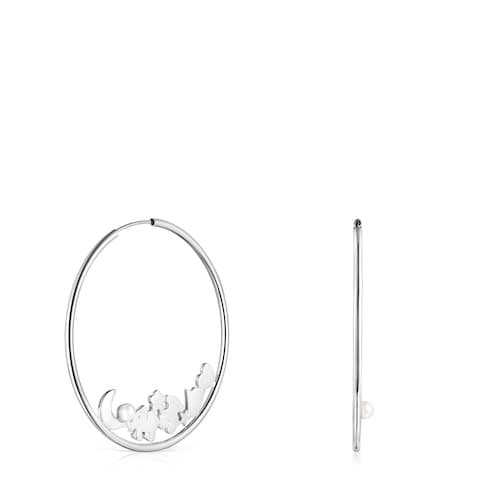 Pendientes aro grandes  de plata con perla Nocturne