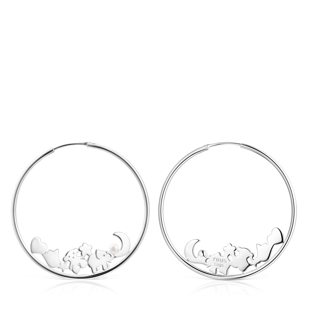 Pendientes aro grandes  de plata con perla Nocturne