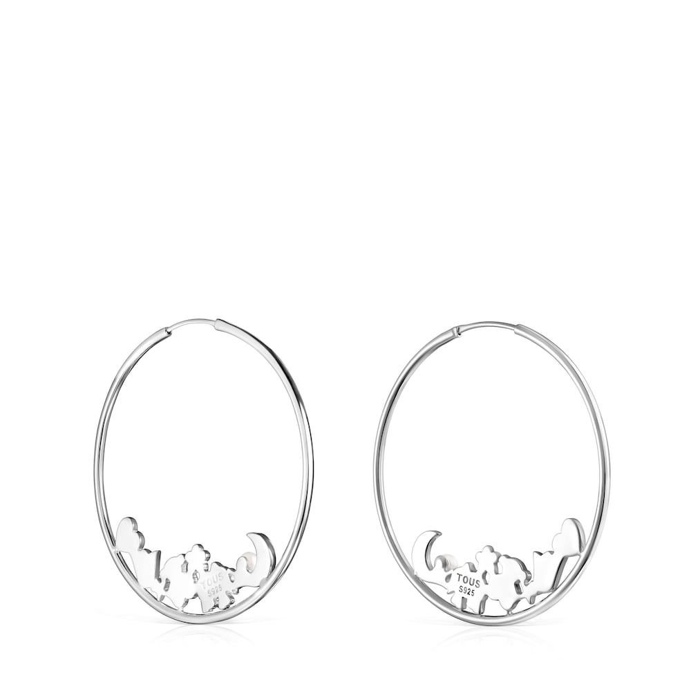 Pendientes aro grandes  de plata con perla Nocturne