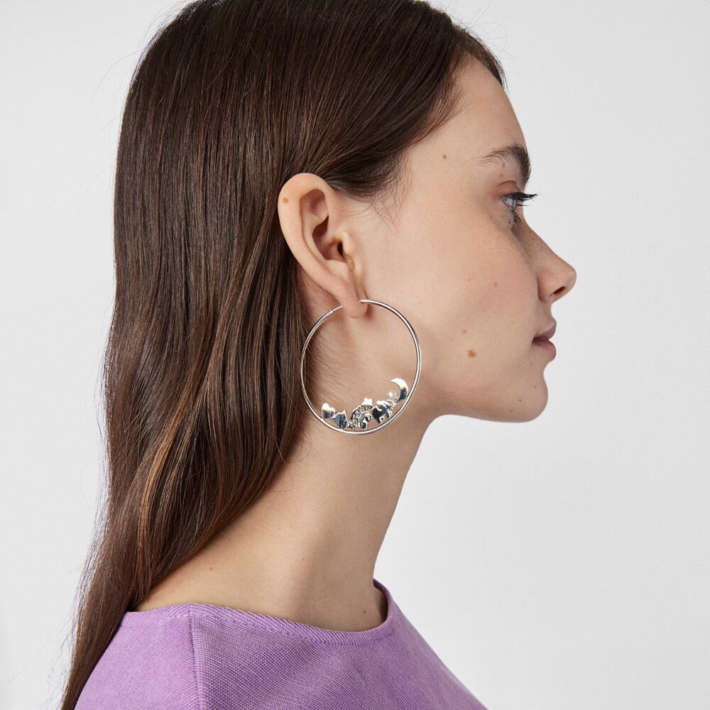 Pendientes aro grandes  de plata con perla Nocturne