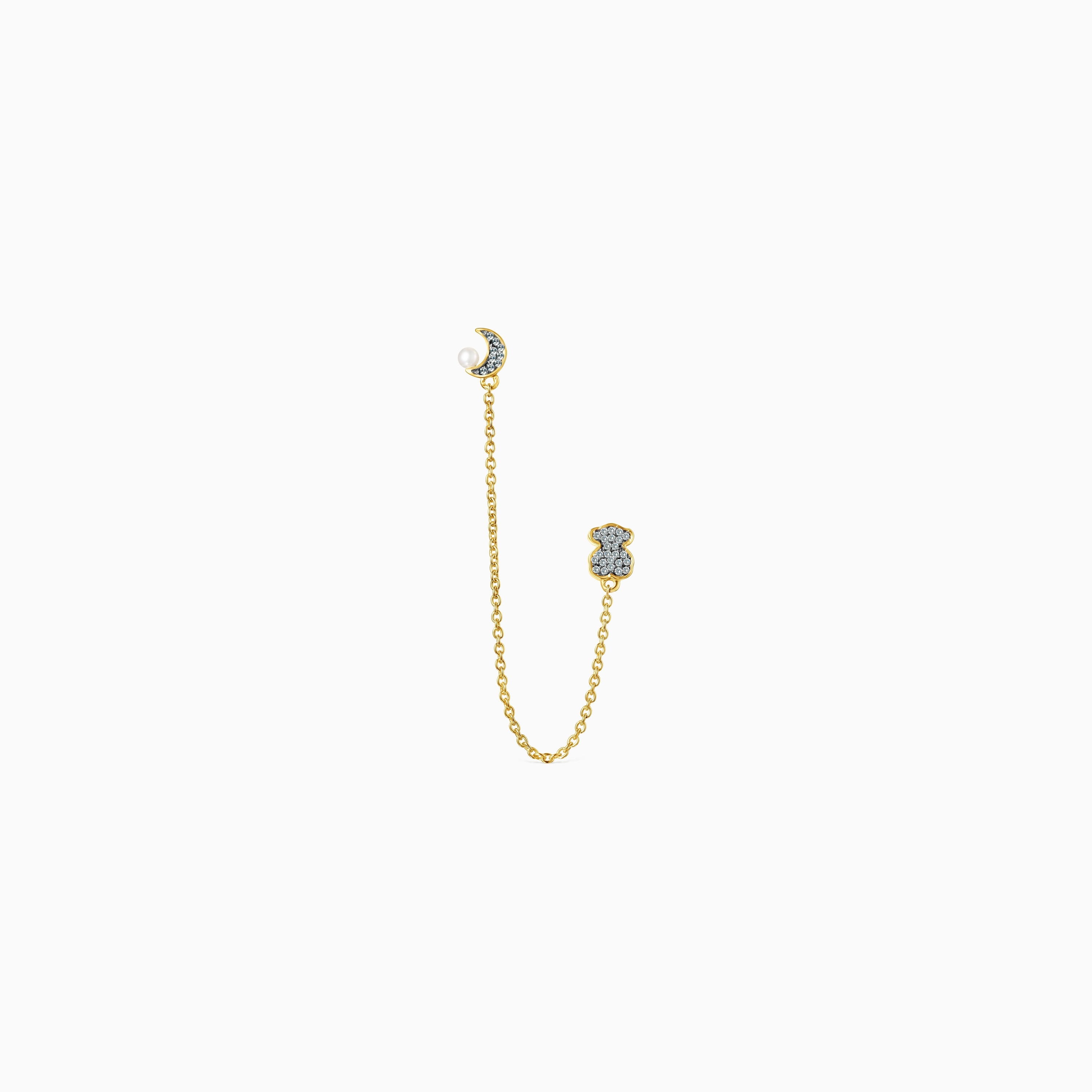 Nocturne double 1/2 Earring in 18K gold vermeil with Diamonds and Pearl