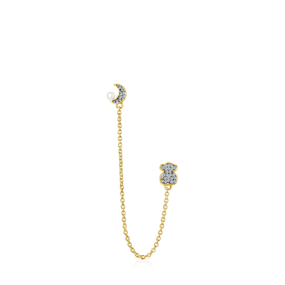 Nocturne double 1-2 Earring in Silver Vermeil with Diamonds and Pearl