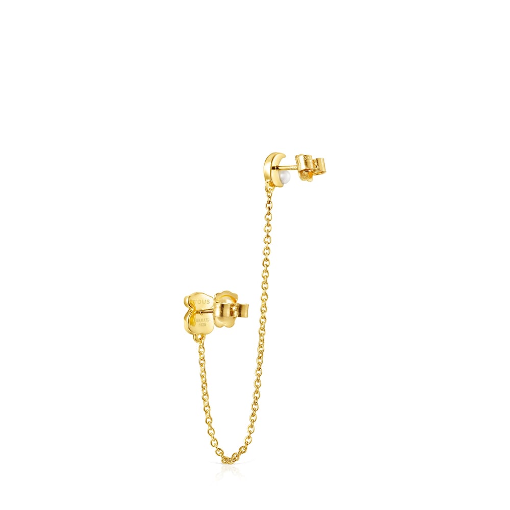 Nocturne double 1-2 Earring in Silver Vermeil with Diamonds and Pearl