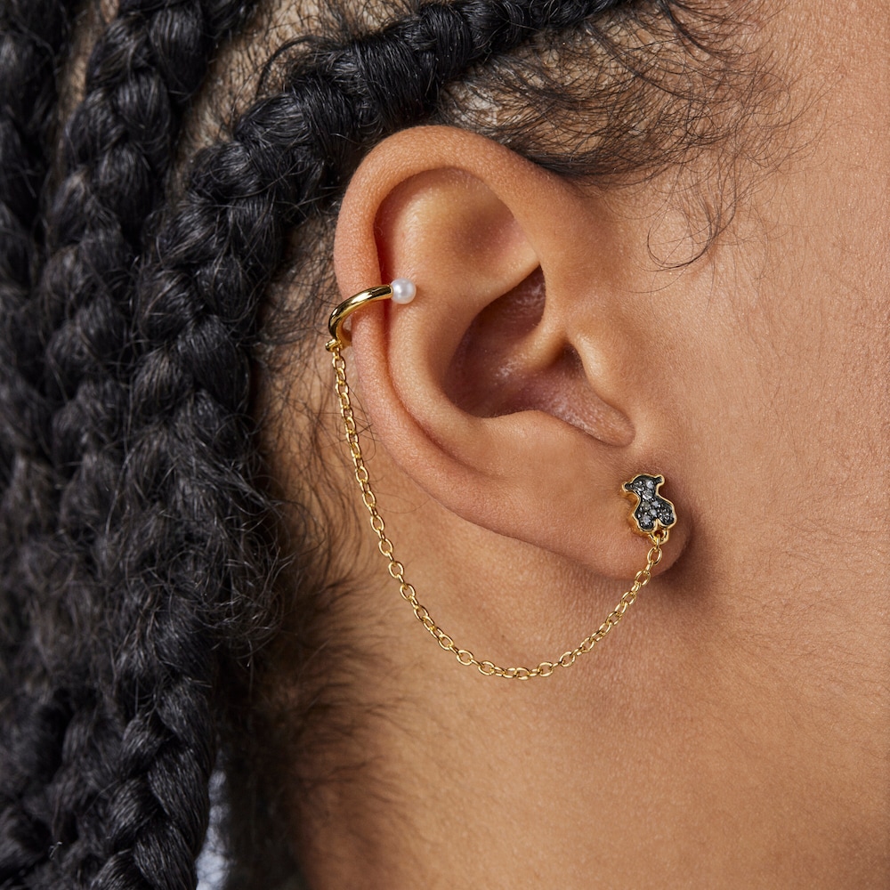 Nocturne 1-2 Earring in Silver Vermeil with Diamonds and Pearl