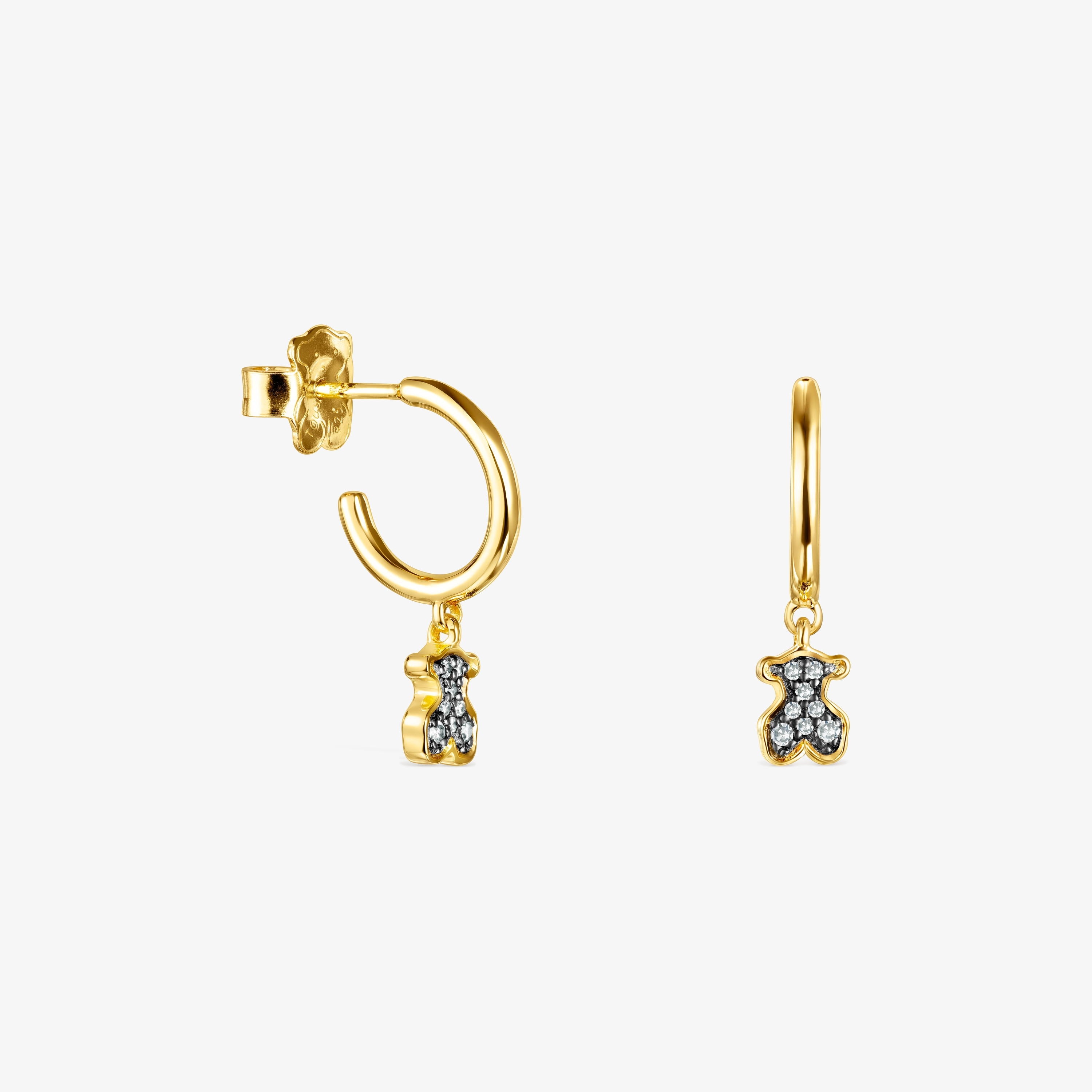 Short Nocturne bear Earrings in 18K gold vermeil with Diamonds