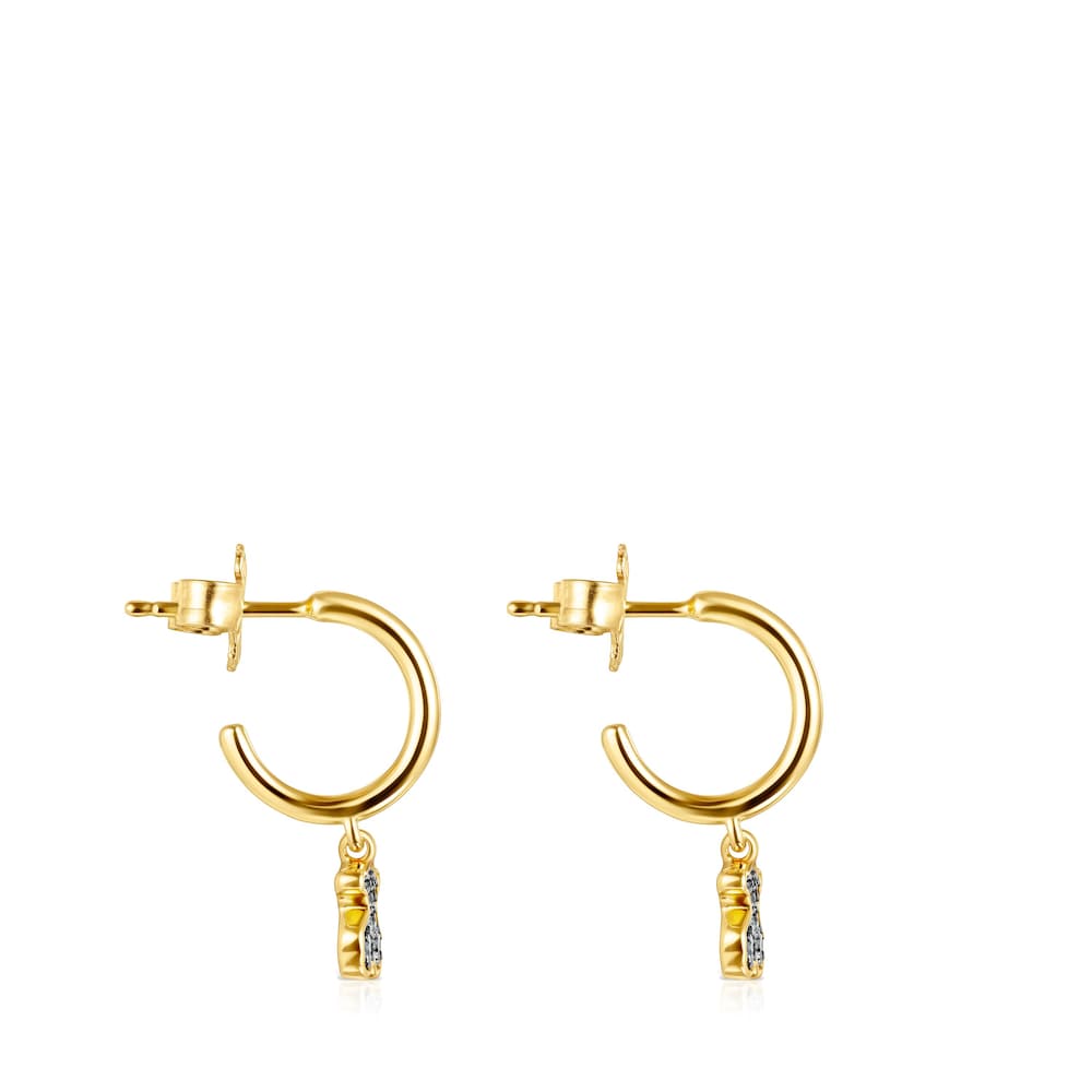 Orecchini a cerchio corti con orsetto placcati in oro 18 kt su argento e diamanti Nocturne