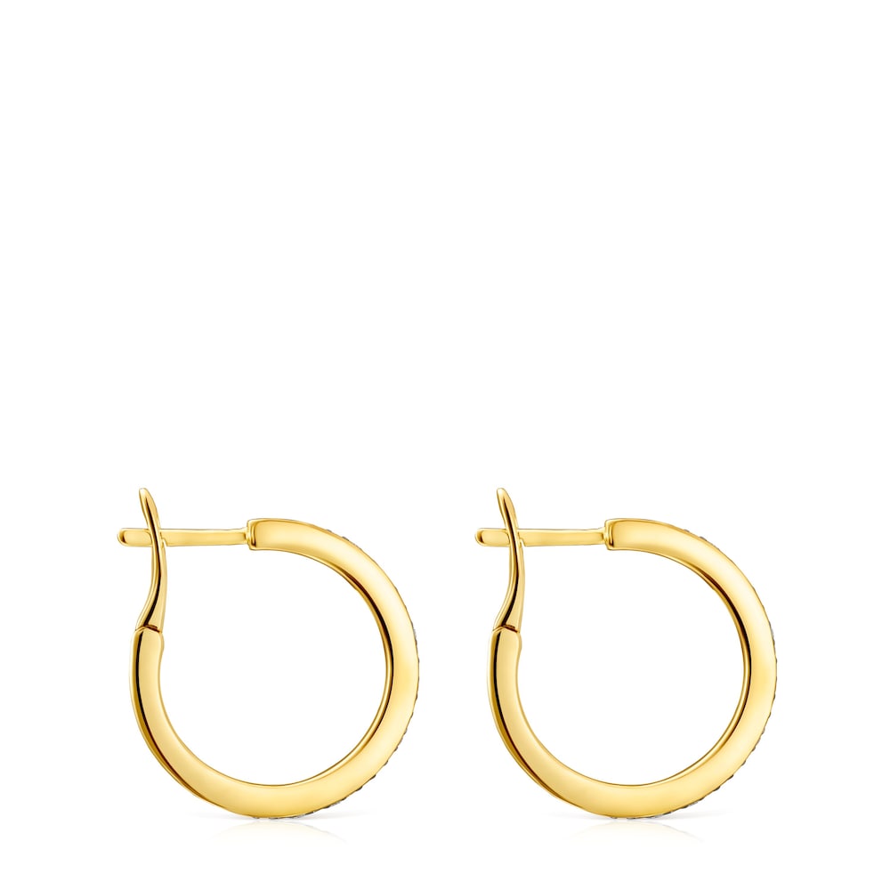 Pendientes aro medianos disco con baño de oro 18 kt sobre plata y diamantes Nocturne image number 1