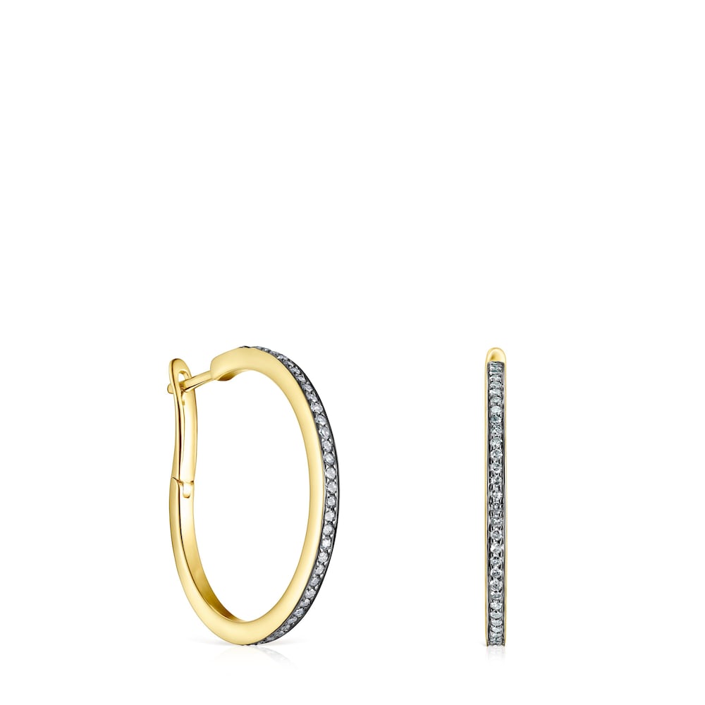 Nocturne disc Earrings in Silver Vermeil with Diamonds