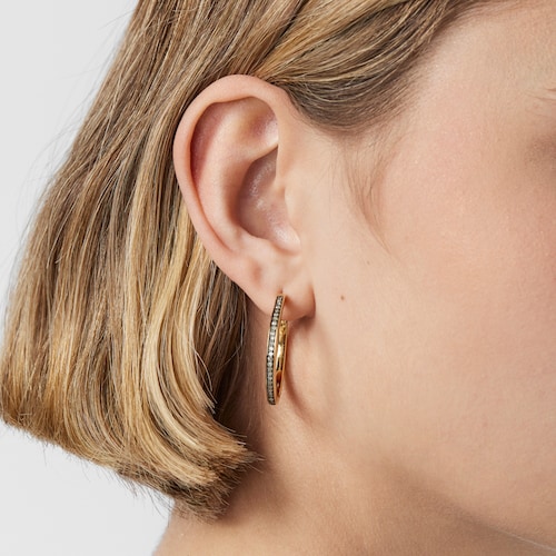 Pendientes aro grandes disco con baño de oro 18 kt sobre plata y diamantes Nocturne