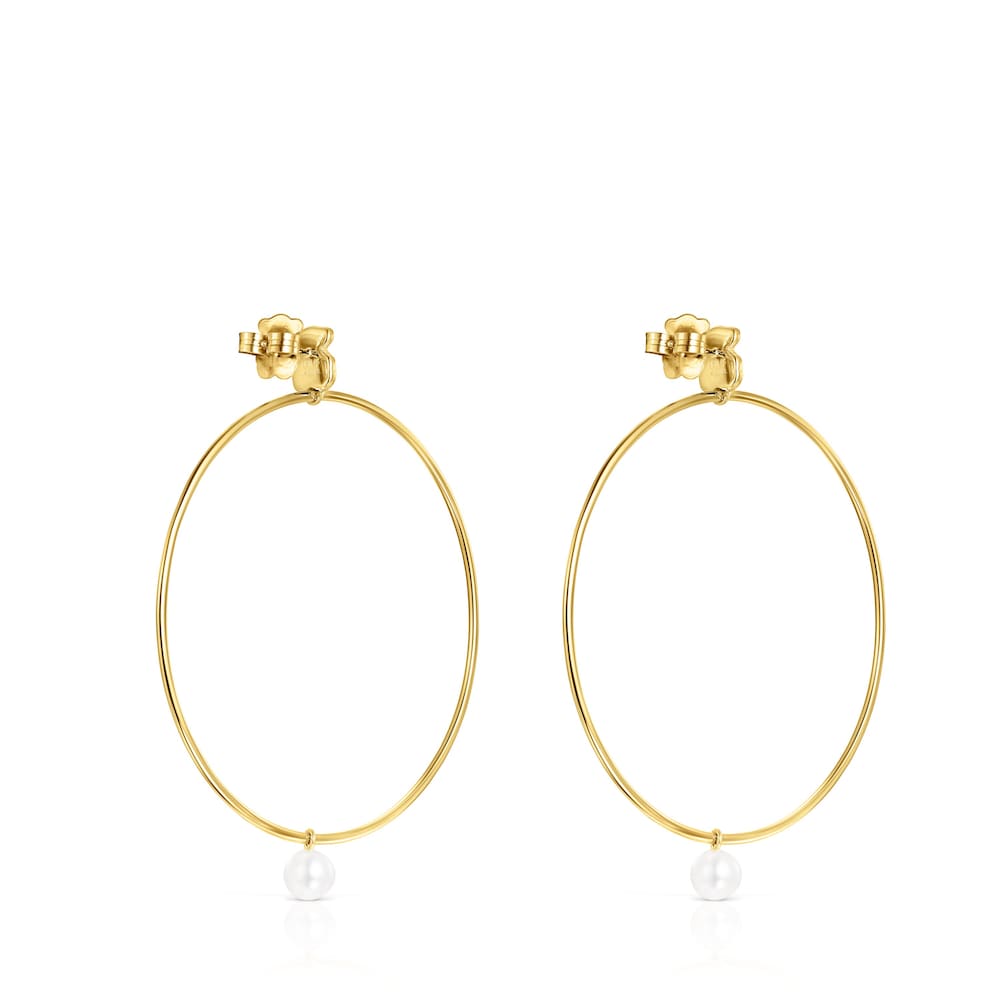 Pendientes aro grandes con baño de oro 18 kt sobre plata, diamantes y perla Nocturne image number 2