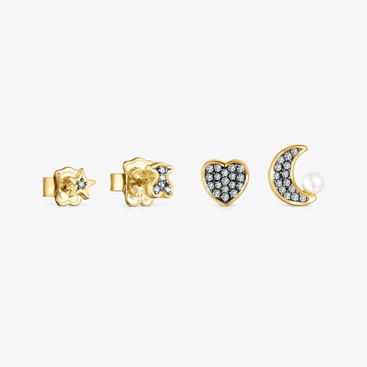 Tous - Pack De Pendientes Con Baño De Oro 18 Kt Sobre Plata, Diamantes Y Perla Nocturne - Dorado