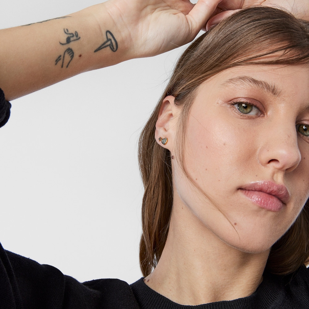 Pack de Pendientes con ba&ntilde;o de oro 18 kt sobre plata, diamantes y perla Nocturne