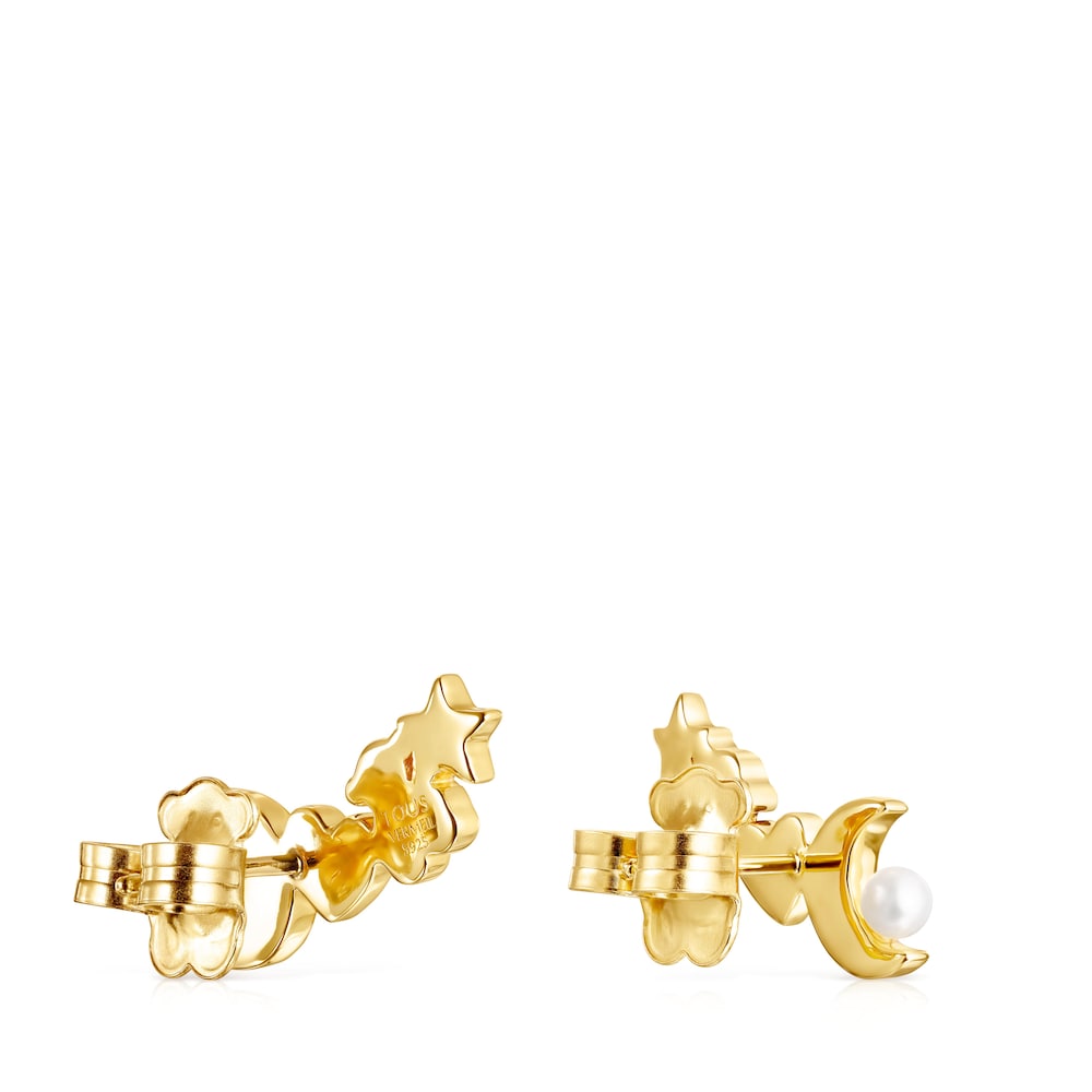 Aros Nocturne con ba&ntilde;o de oro 18 kt sobre plata, Diamantes y Perla