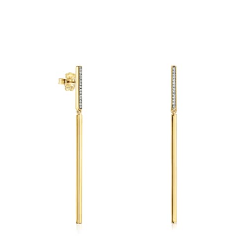 Pendientes largos barra con baño de oro 18 kt sobre plata y diamantes Nocturne