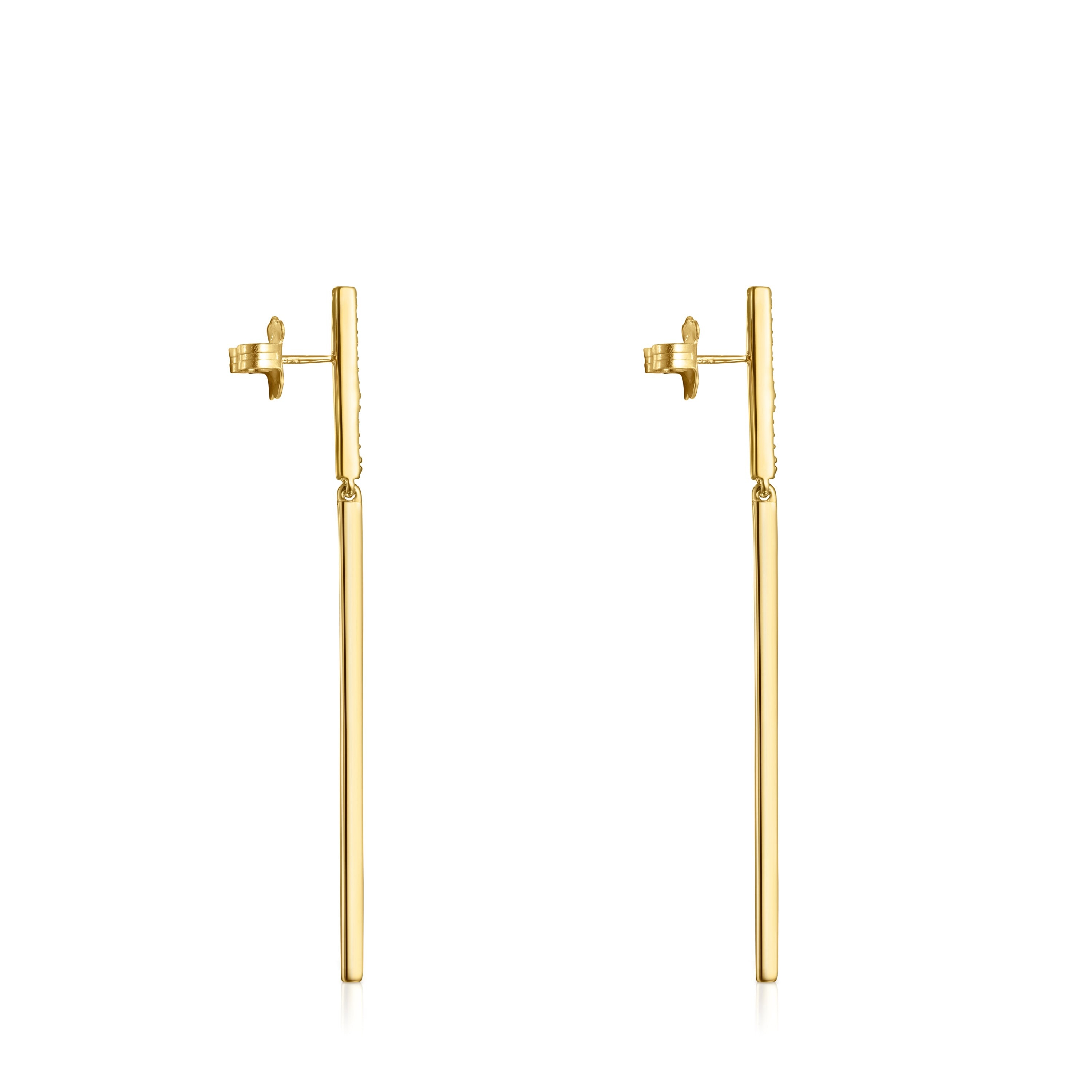 Long Nocturne bar Earrings in Silver Vermeil with Diamonds