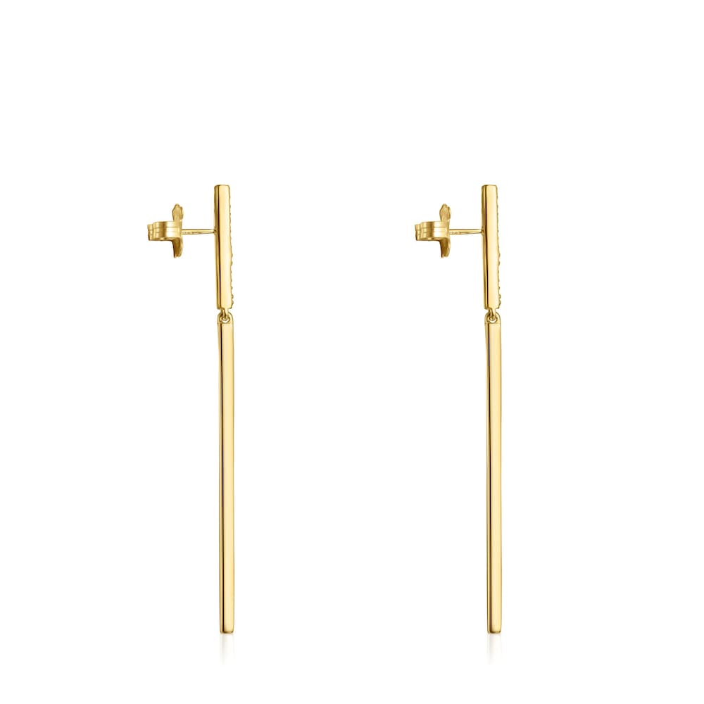 Pendientes largos barra con baño de oro 18 kt sobre plata y diamantes Nocturne image number 1