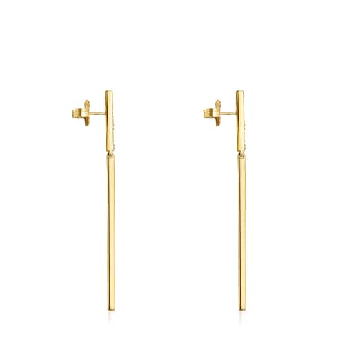 Pendientes largos barra con baño de oro 18 kt sobre plata y diamantes Nocturne
