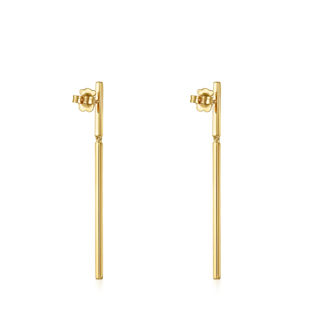 Pendientes largos barra con baño de oro 18 kt sobre plata y diamantes Nocturne image number 2