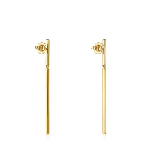 Pendientes largos barra con baño de oro 18 kt sobre plata y diamantes Nocturne