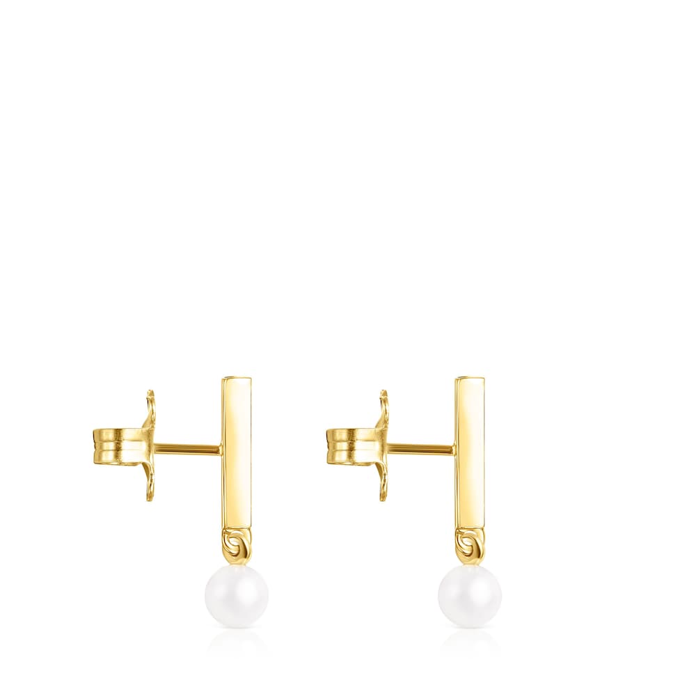 Nocturne bar Earrings in 18K gold vermeil with Diamonds and Pearl