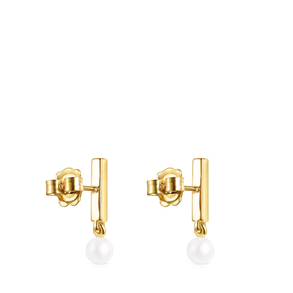 Nocturne bar Earrings in 18K gold vermeil with Diamonds and Pearl