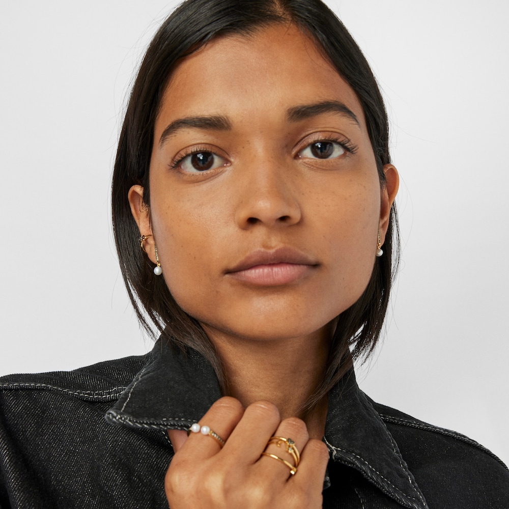 Nocturne bar Earrings in 18K gold vermeil with Diamonds and Pearl