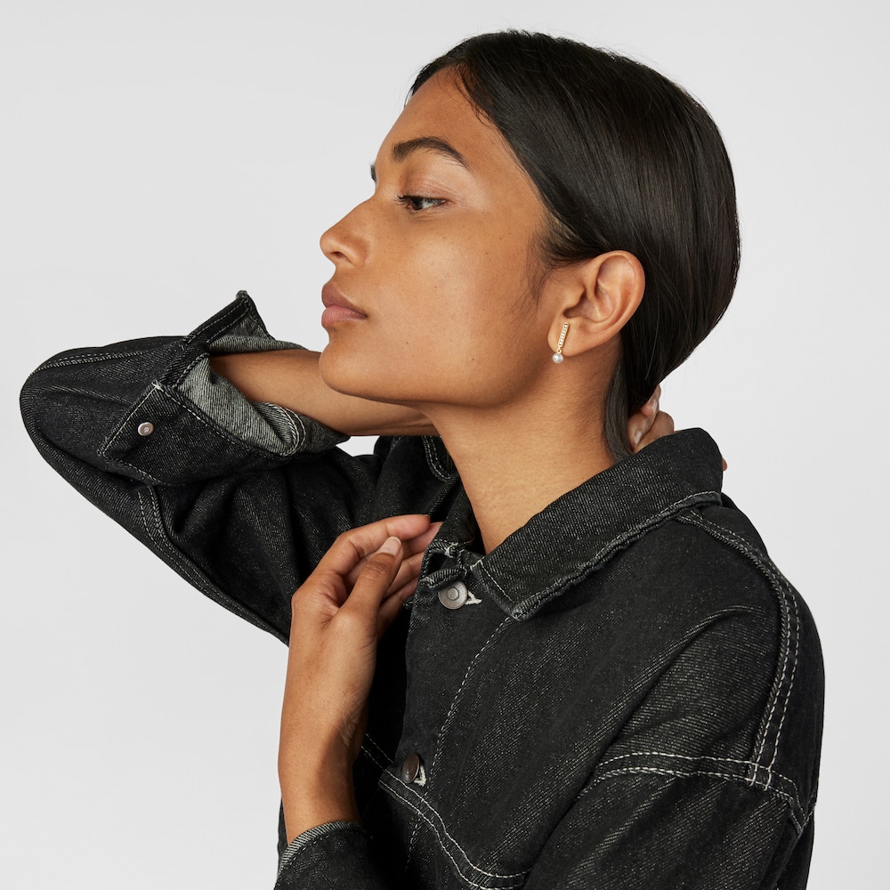 Nocturne bar Earrings in 18K gold vermeil with Diamonds and Pearl