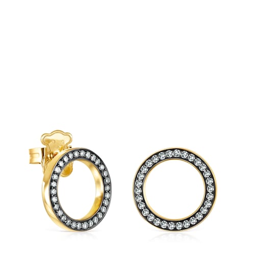 Pendientes disco con ba&ntilde;o de oro 18 kt sobre plata y diamantes Nocturne