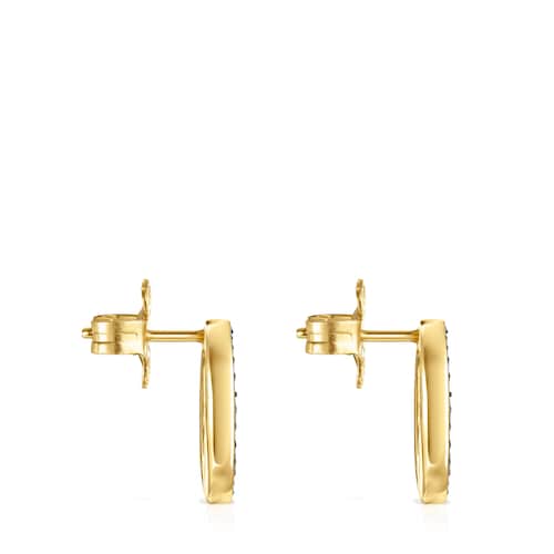 Pendientes disco con baño de oro 18 kt sobre plata y diamantes Nocturne