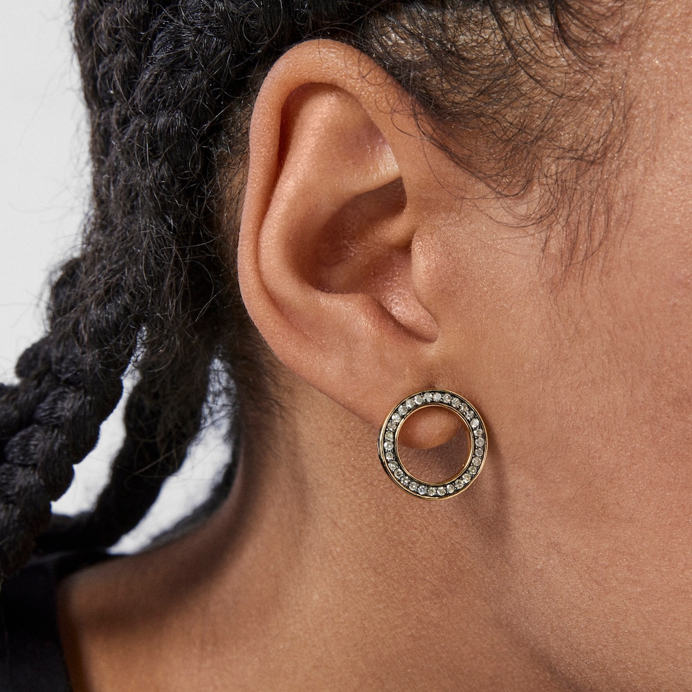 Pendientes disco con ba&ntilde;o de oro 18 kt sobre plata y diamantes Nocturne