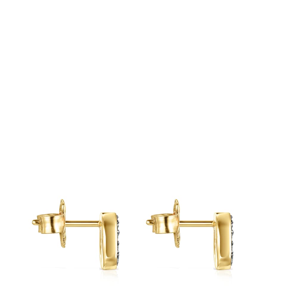 Pendientes mini disco con ba&ntilde;o de oro 18 kt sobre plata y diamantes Nocturne