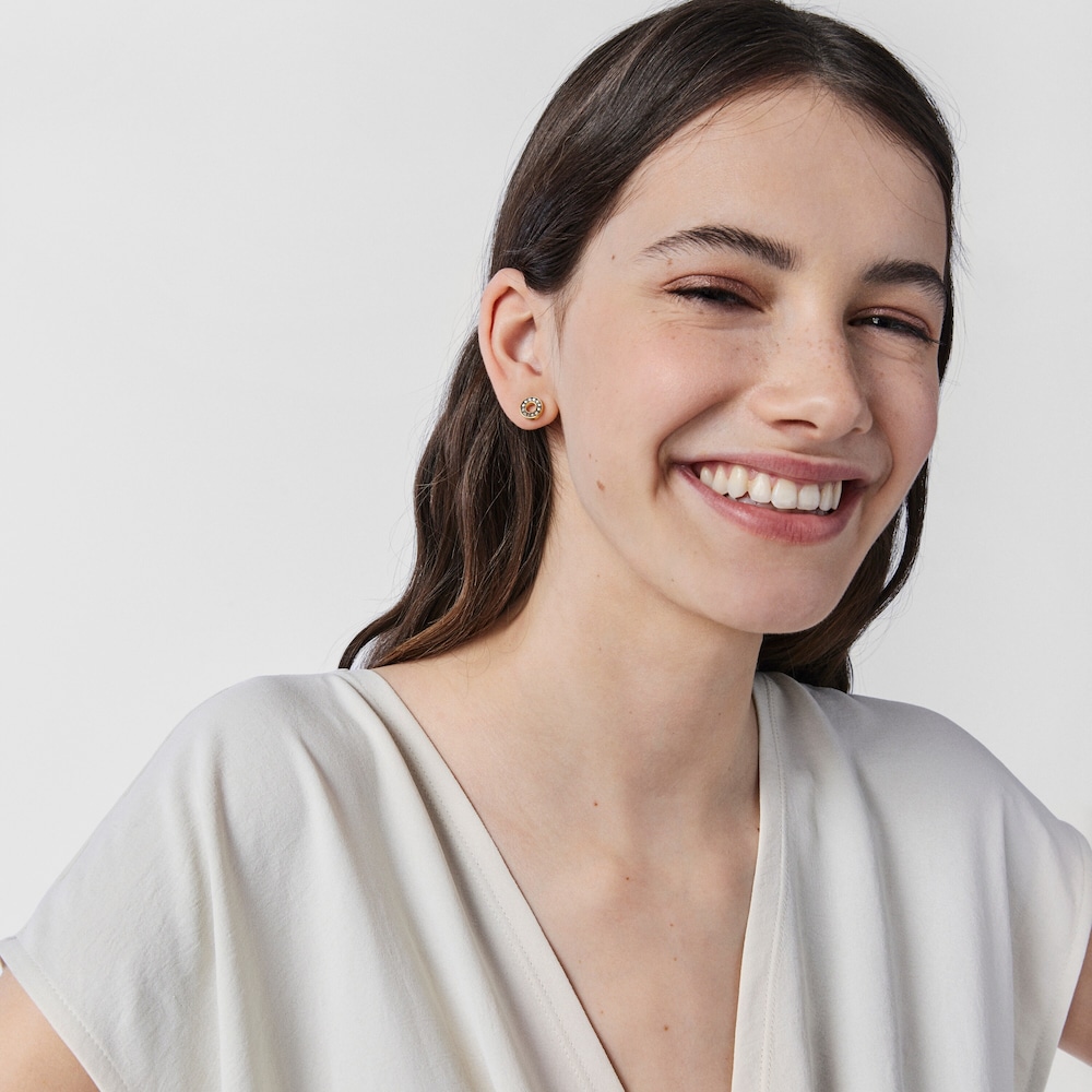 Pendientes mini disco con ba&ntilde;o de oro 18 kt sobre plata y diamantes Nocturne