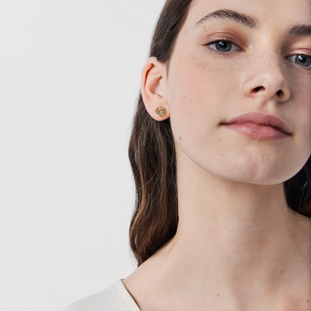 Pendientes mini disco con ba&ntilde;o de oro 18 kt sobre plata y diamantes Nocturne