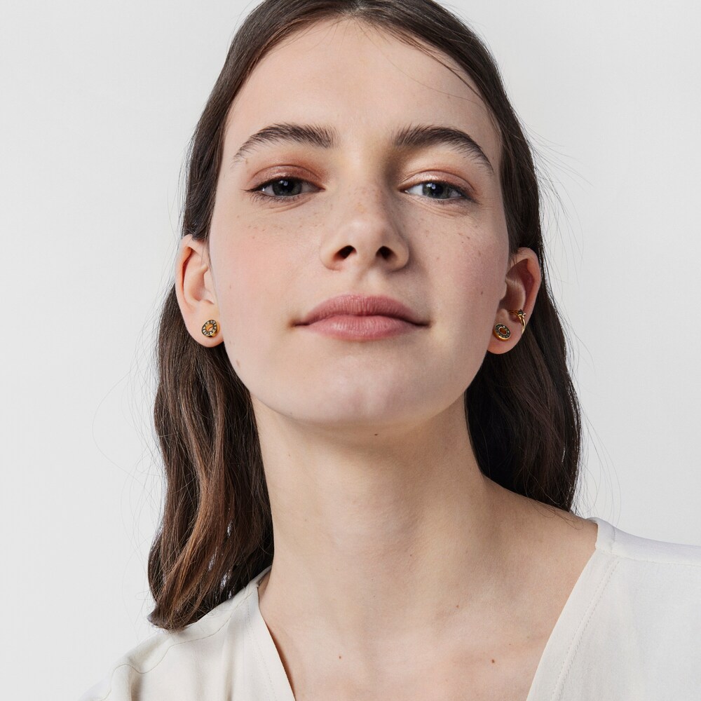 Pendientes mini disco con ba&ntilde;o de oro 18 kt sobre plata y diamantes Nocturne