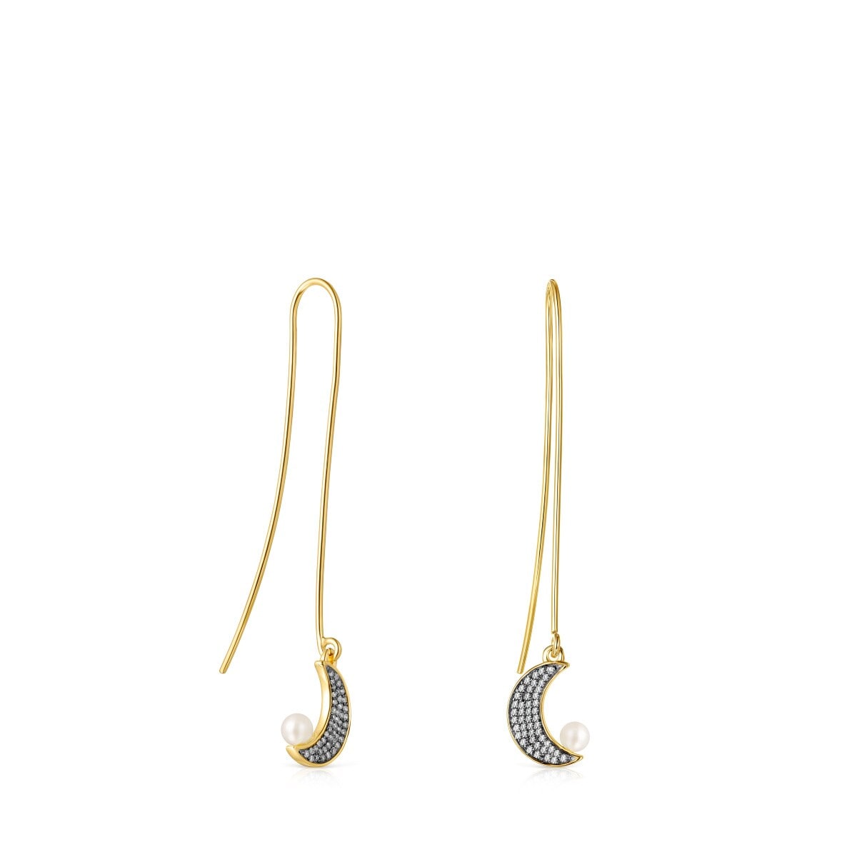 Tous - Pendientes Largos Luna Con Baño De Oro 18 Kt Sobre Plata, Diamantes Y Perla Nocturne - Dorado