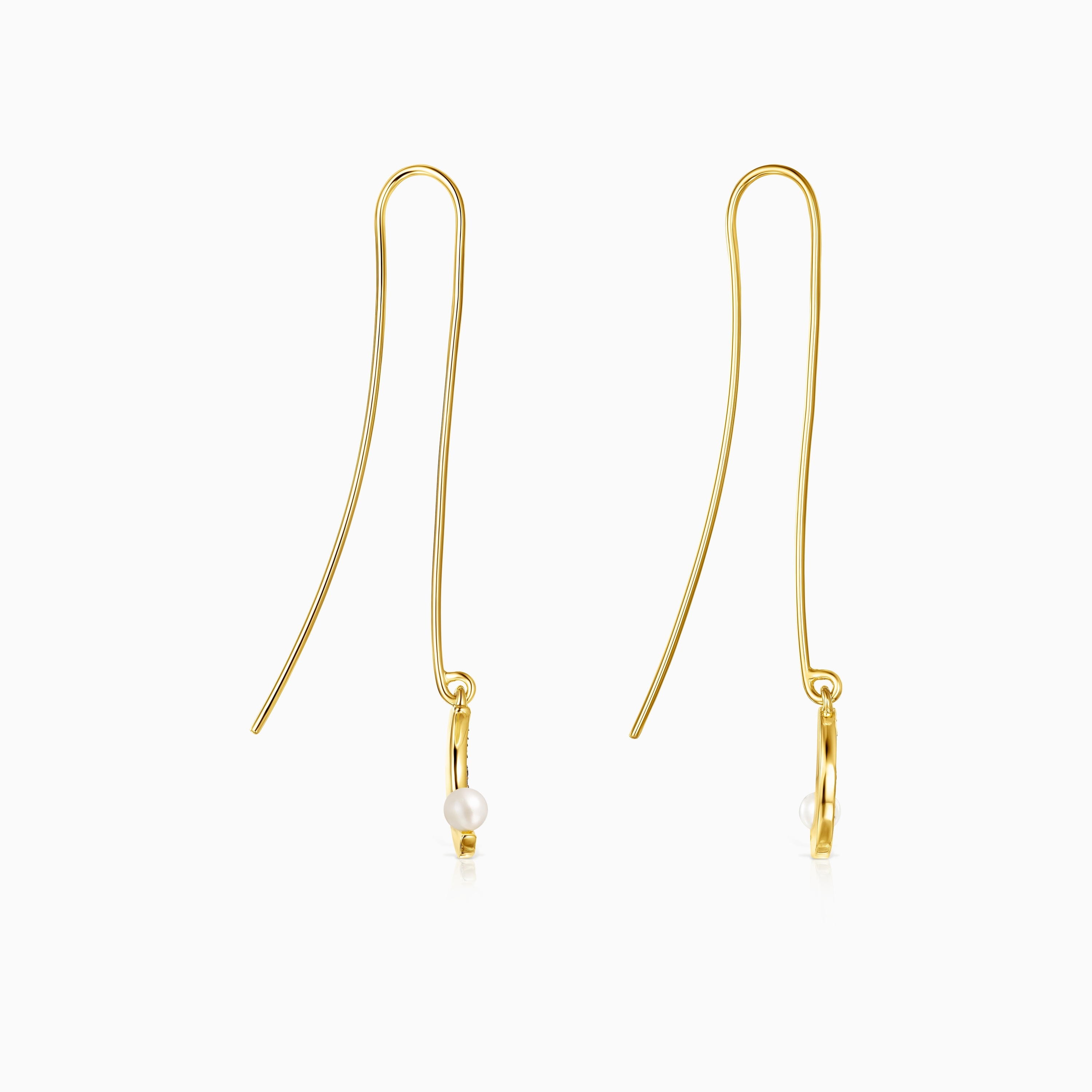 Long Nocturne half-moon Earrings in 18K gold vermeil with Diamonds and Pearl